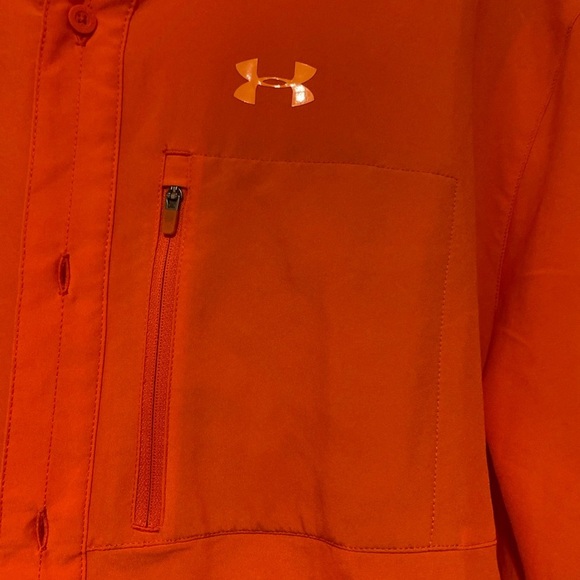 Under Armour Heat Gear Men’s Large Short Sleeve Vented Fishing Shirt Orange - Picture 3 of 5